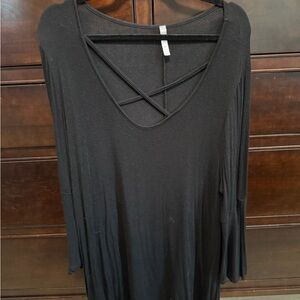 Black Long Sleeve Shirt with Crisscross Detail